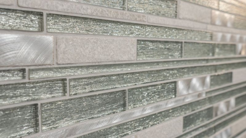 Mosaico azulejo cocina splashback aluminio translúcido blanco plata negro compuesto vidrio mosaico cristal piedra aluminio blanco plata MOS49-GV64_f