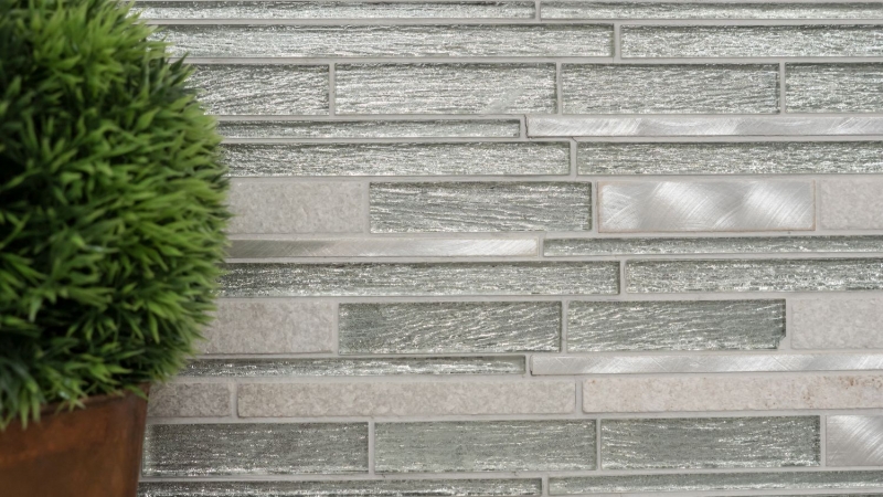 Mosaico azulejo cocina splashback aluminio translúcido blanco plata negro compuesto vidrio mosaico cristal piedra aluminio blanco plata MOS49-GV64_f