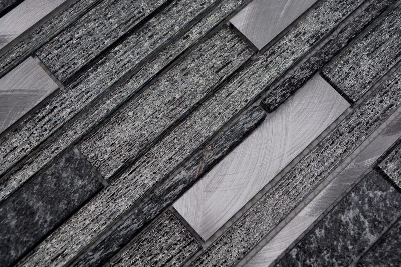 Mosaico de azulejos de cocina splashback aluminio translúcido negro compuesto de vidrio mosaico de piedra de cristal de aluminio negro MOS49-GV84_f