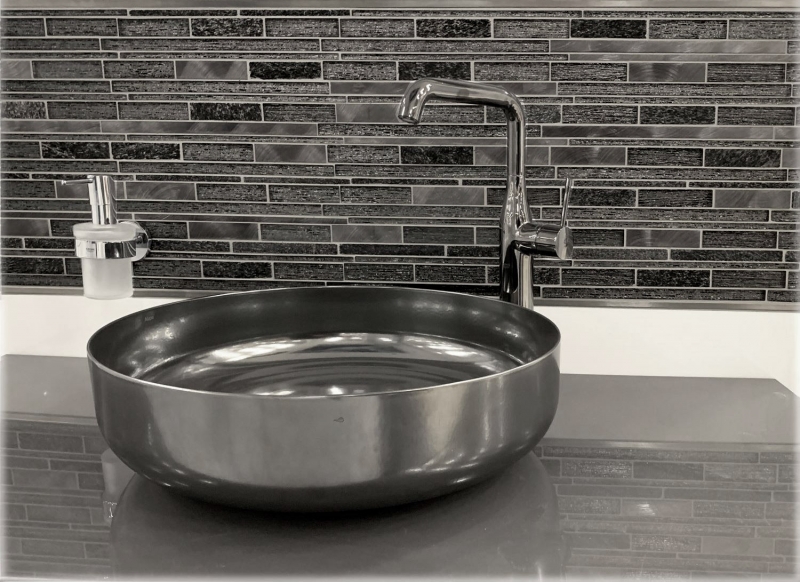 Mosaico de azulejos de cocina splashback aluminio translúcido negro compuesto de vidrio mosaico de piedra de cristal de aluminio negro MOS49-GV84_f