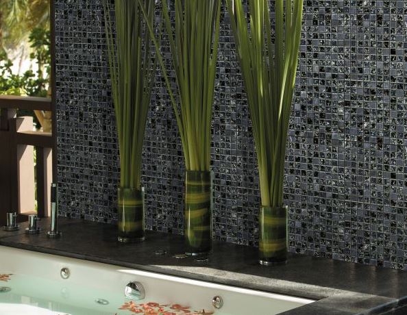 Mosaico de azulejos de cocina splashback translúcido negro mosaico de vidrio de piedra de cristal negro MOS92-1028_f