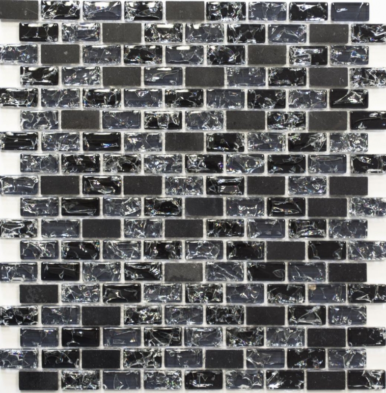 Mosaico de azulejos de cocina splashback translúcido negro ladrillo de vidrio de mosaico de piedra de cristal negro MOS87-b1128_f