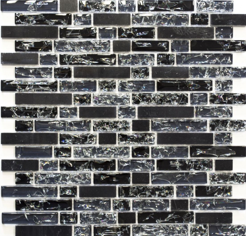 Mosaico de azulejos de cocina splashback translúcido negro compuesto de vidrio de mosaico de piedra de cristal negro MOS87-v1328_f