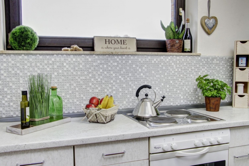 Mosaico de azulejos de cocina splashback translúcido blanco mosaico de vidrio piedra de cristal blanco MOS92-0102_f