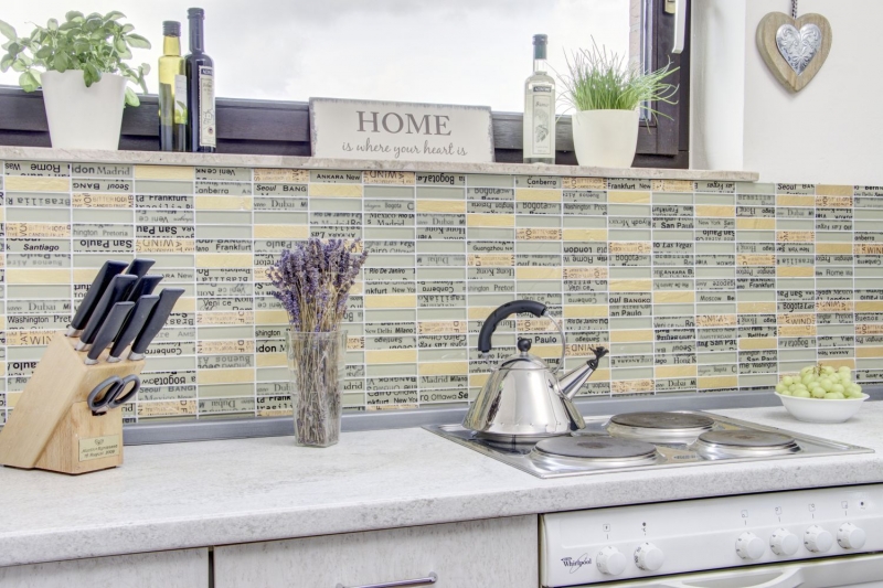 Mosaico de azulejos de cocina splashback oro translúcido rectángulo de cristal de mosaico de piedra de oro MOS87-29_f