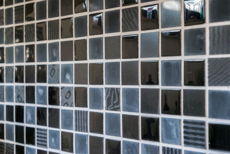 Mosaico de azulejos de cocina splashback translúcido gris oscuro negro mosaico de vidrio Crystal piedra relieve gris oscuro negro MOS83-HQ29_f