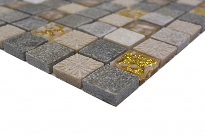 Mosaico de azulejos de cocina splashback translúcido de oro beige de cristal de mosaico de piedra de oro beige estructura MOS83-CR27_f
