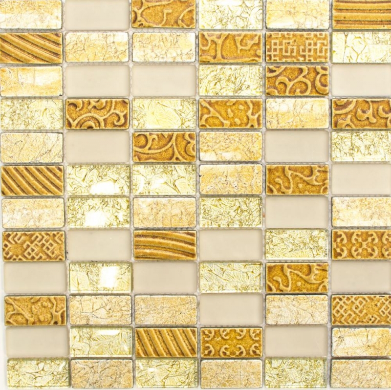 Mosaico de azulejos de cocina splashback oro translúcido rectángulo de vidrio de mosaico de piedra de cristal de oro retro MOS83-CRS4_f