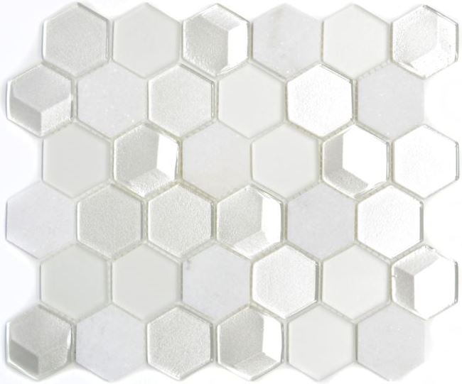 Mosaico de azulejos de cocina splashback blanco hexágono de vidrio mosaico de piedra 3D MOS11D-HXN11_f