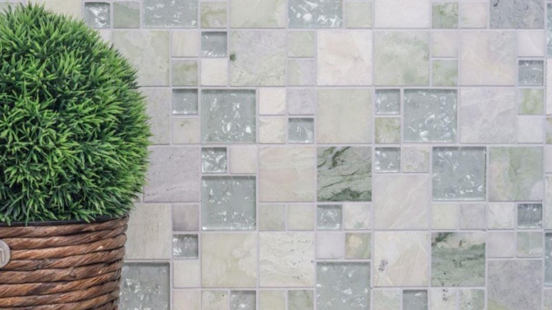 Mosaico de azulejos de oro translúcido de color verde claro combinación de mosaico de vidrio de cristal de piedra de ónix de oro MOS88-MC639_f