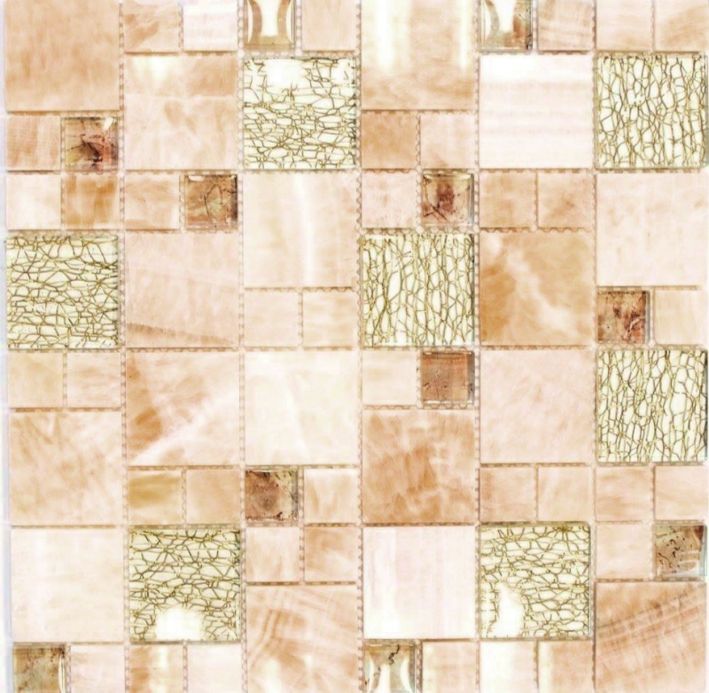 Mosaico de azulejos de cocina splashback translúcido ámbar oro combinación de vidrio mosaico de cristal de piedra ónix elegancia oro MOS88-MC649_f