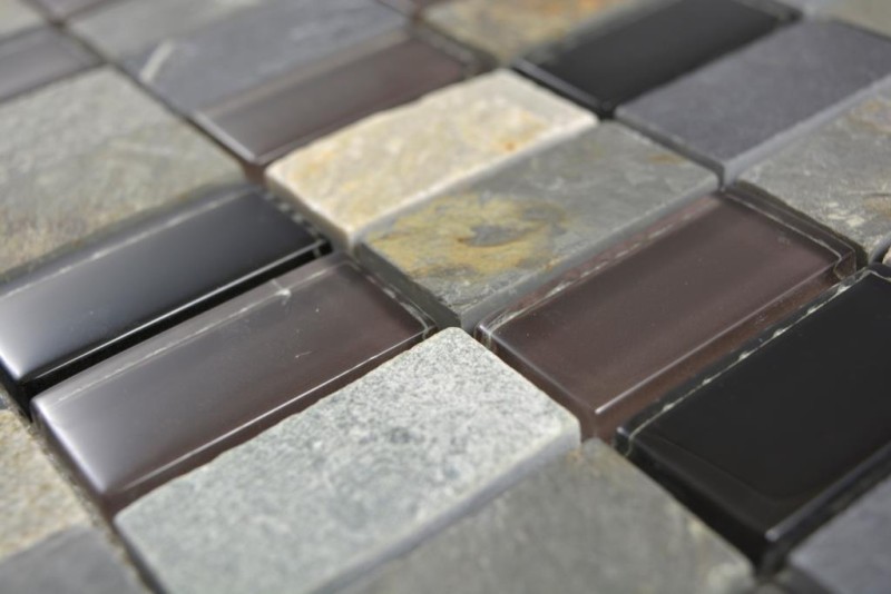 Mosaico de azulejos translúcido beige marrón gris negro rectángulo de mosaico de vidrio Piedra de cristal MOS87-1312_f