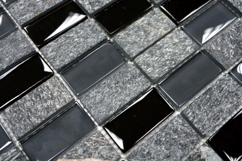 Mosaico de azulejos de cocina splashback translúcido gris negro rectángulo de cristal de mosaico de piedra de cristal gris negro MOS87-1303_f