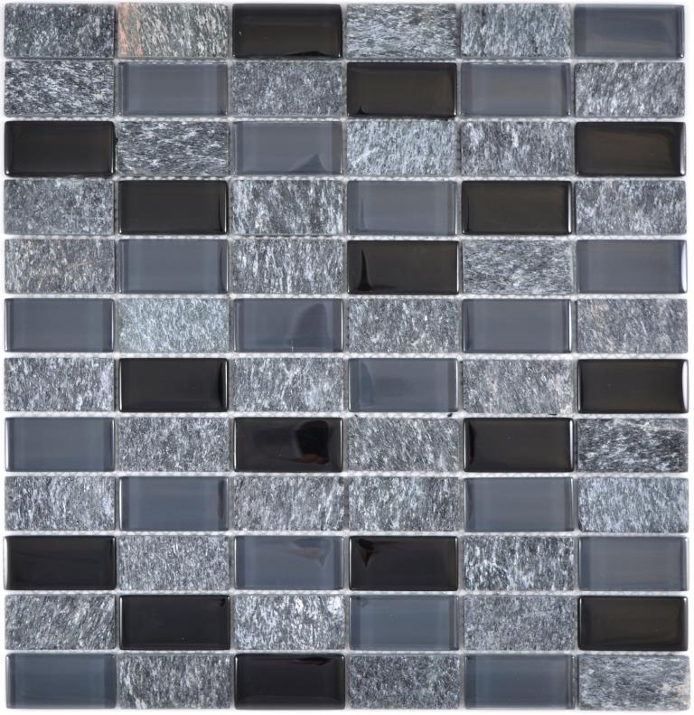 Mosaico de azulejos de cocina splashback translúcido gris negro rectángulo de cristal de mosaico de piedra de cristal gris negro MOS87-1303_f