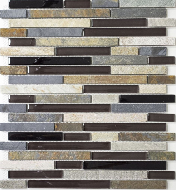 Mosaico de azulejos de cocina splashback translúcido beige marrón gris negro compuesto de mosaico de vidrio Crystal piedra MOS86-0206_f