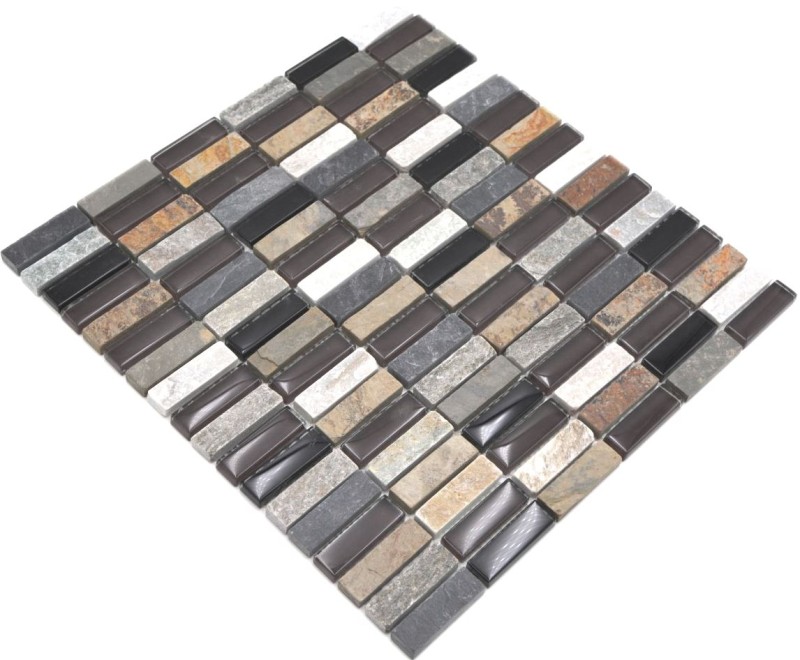 Mosaico de azulejos Translúcido beige marrón gris negro barras de mosaico de vidrio Piedra de cristal MOS87-1313_f