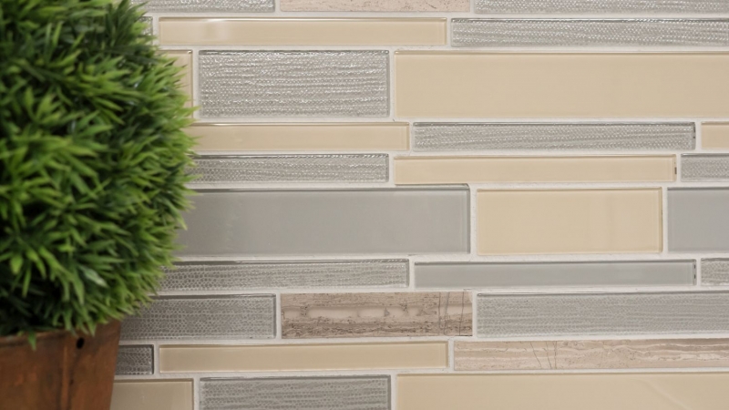 Mosaico de azulejos de cocina splashback beige gris compuesto de mosaico de vidrio de piedra gris MOS67-GV24_f