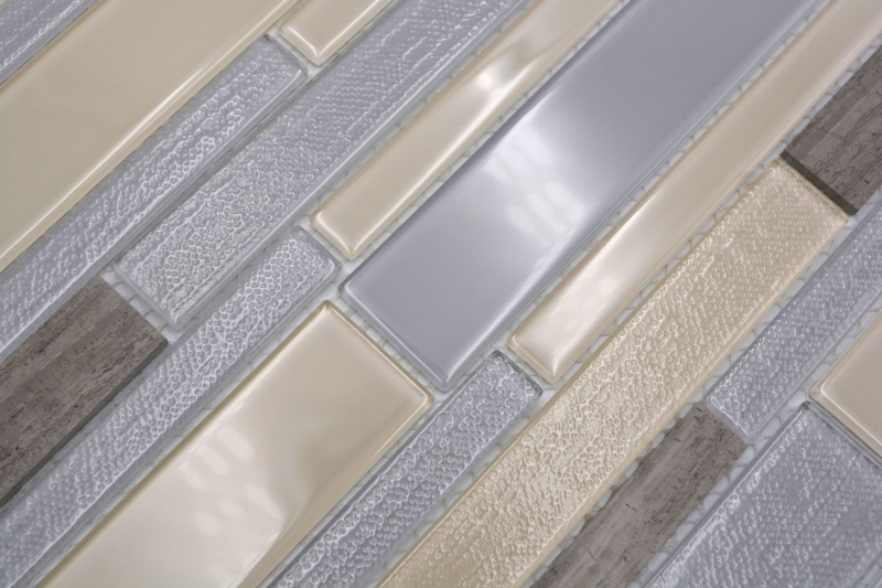 Mosaico de azulejos de cocina splashback beige gris compuesto de mosaico de vidrio de piedra gris MOS67-GV24_f