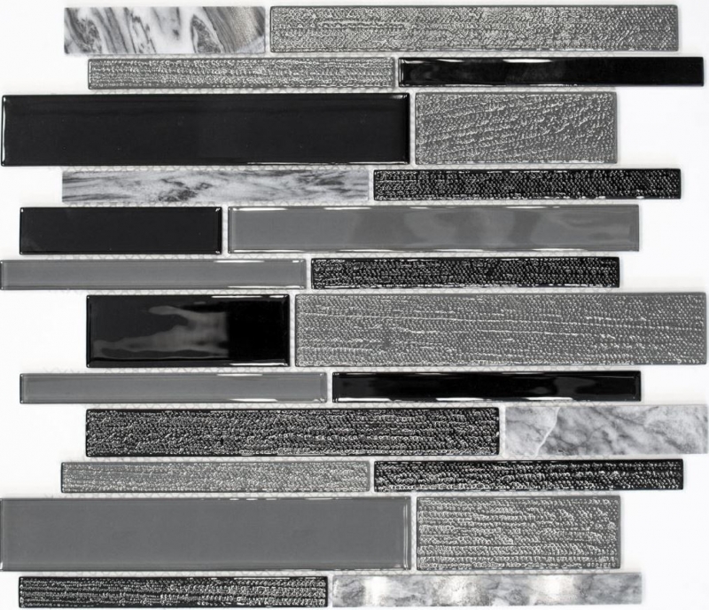 Mosaico de azulejos de cocina splashback gris negro compuesto de mosaico de vidrio de piedra gris MOS67-GV44_f