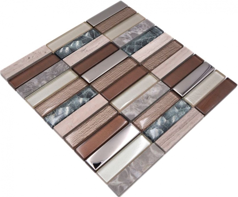 Mosaico de azulejos translúcido marrón claro plata gris rectángulo de mosaico de vidrio Crystal piedra marrón claro MOS87-68X_f