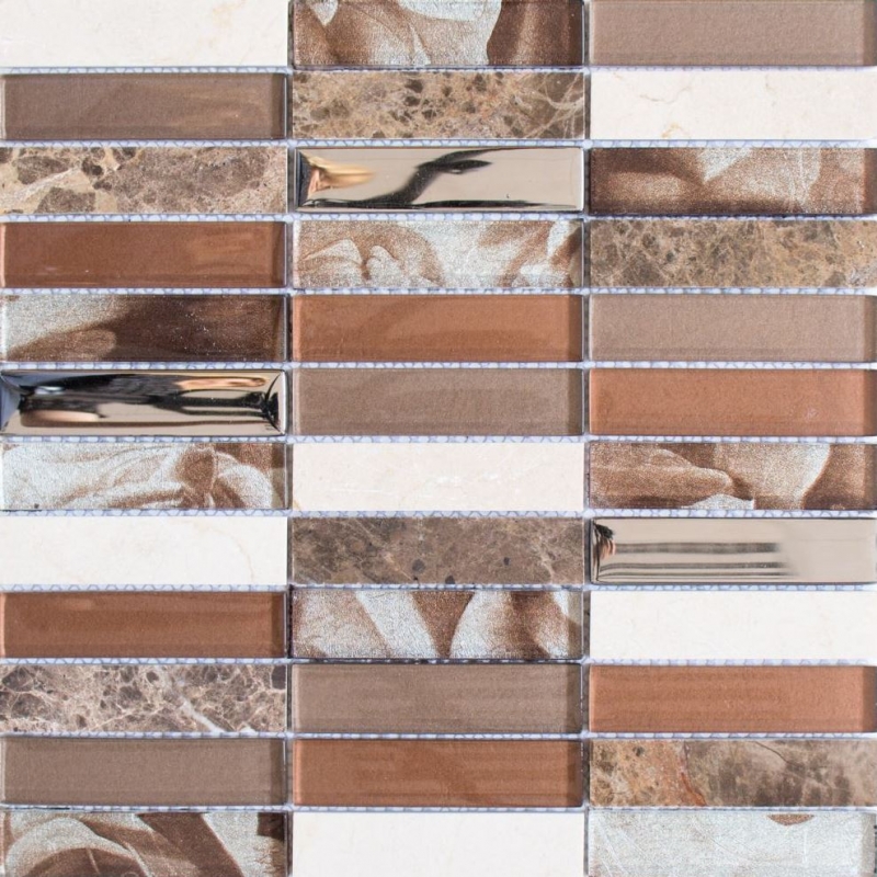 Mosaico de azulejos de cocina splashback translúcido marrón plata rectángulo de vidrio de mosaico de cristal de piedra marrón MOS87-78X_f