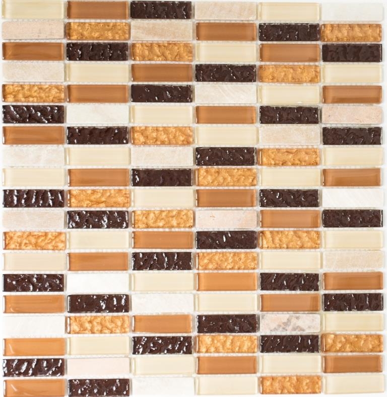 Mosaico de azulejos de cocina splashback translúcido beige marrón varillas de vidrio de mosaico de cristal de piedra beige marrón MOS87-1206_f