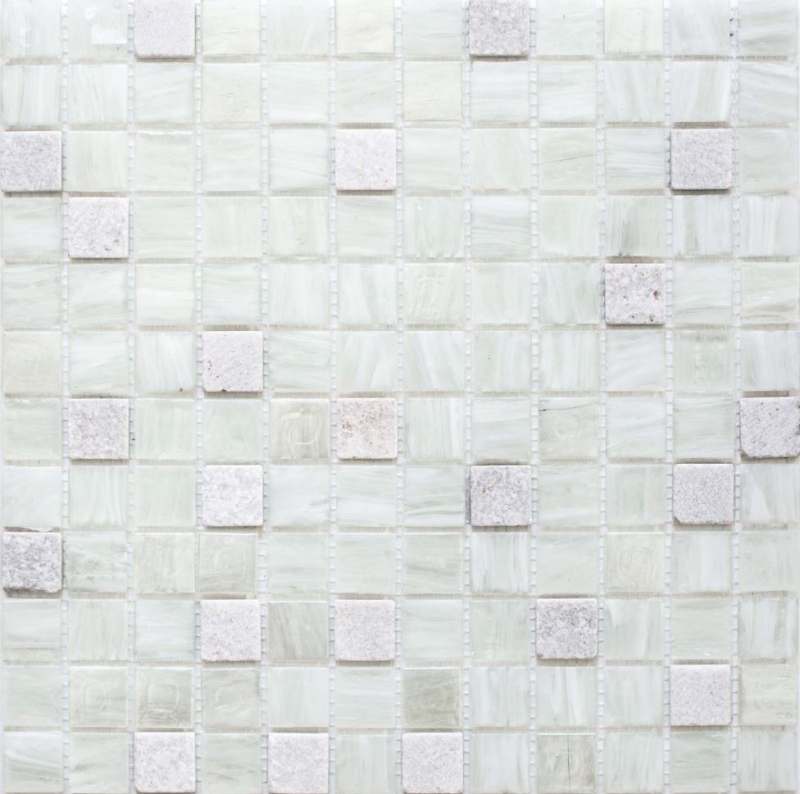 Mosaico de azulejos de cocina splashback blanco mosaico de vidrio de piedra crema MOS94-2503_f