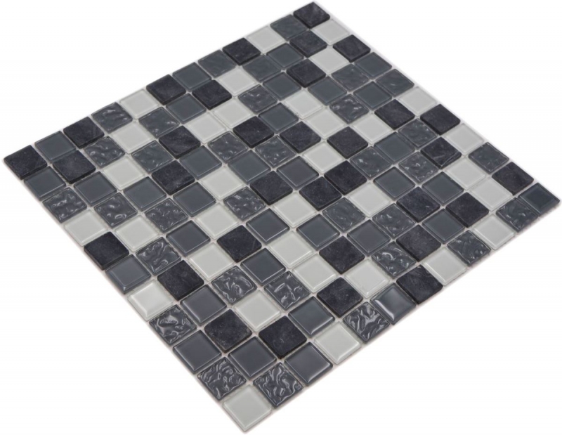 Azulejos de mosaico de piedra de mosaico de vidrio gris MOS62-0207-GN_f