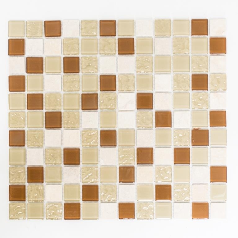 Mosaico de azulejos de cocina splashback beige mosaico de vidrio de piedra MOS62-1204-GN_f
