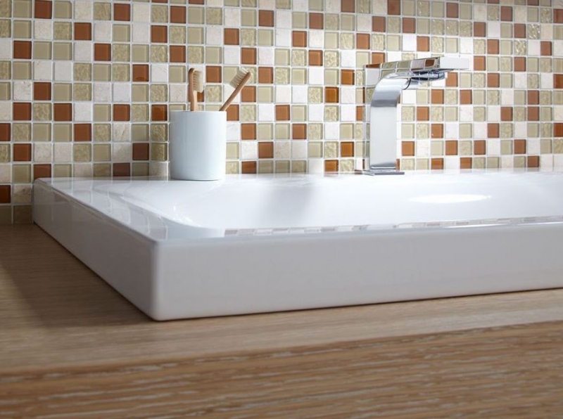 Mosaico de azulejos de cocina splashback beige mosaico de vidrio de piedra MOS62-1204-GN_f