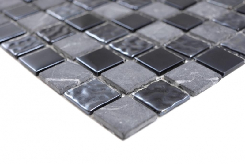Mosaico de azulejos de cocina splashback gris negro mosaico de vidrio de piedra MOS62-0302-GN_f