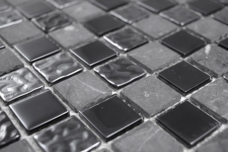 Mosaico de azulejos de cocina splashback gris negro mosaico de vidrio de piedra MOS62-0302-GN_f