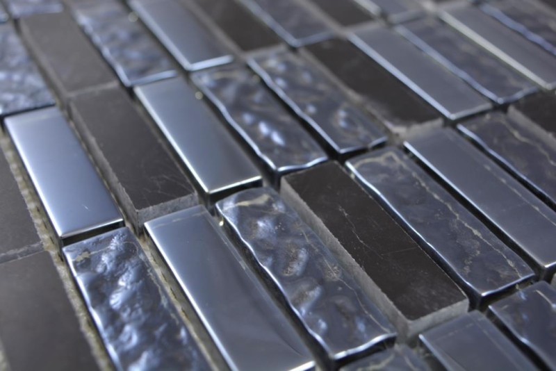 Mosaico de azulejos translúcido gris negro barras de mosaico de vidrio Crystal piedra gris negro MOS87-0302_f