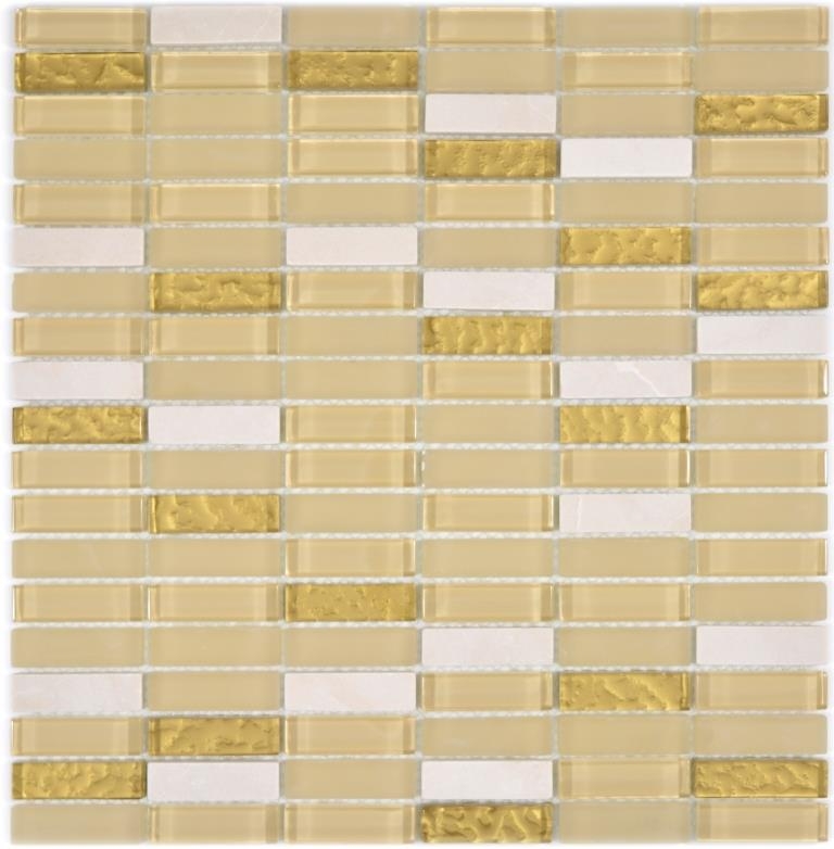 Mosaico de azulejos de cocina splashback translúcido blanco oro varillas de vidrio de mosaico de piedra de cristal blanco mate oro MOS87-1202_f