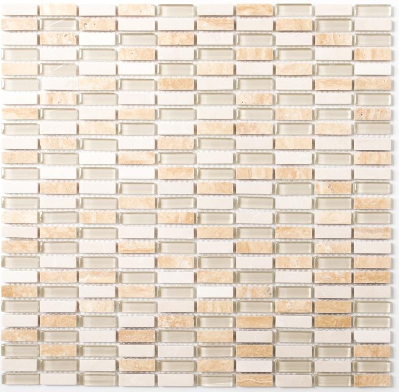 Mosaico de azulejos de cocina splashback translúcido beige barras de vidrio de mosaico de piedra de cristal beige MOS87-1412_f