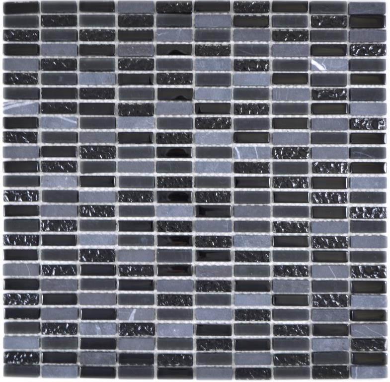 Mosaico de azulejos de cocina splashback gris translúcido barras de mosaico de vidrio Crystal piedra gris mate negro MOS87-1403_f