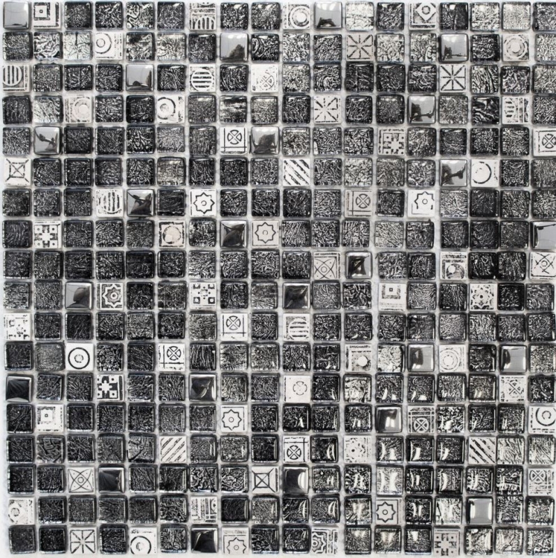 Mosaico de azulejos de cocina splashback translúcido blanco plata negro mosaico de vidrio Crystal piedra blanco plata negro estructura MOS92-Z02EU_f