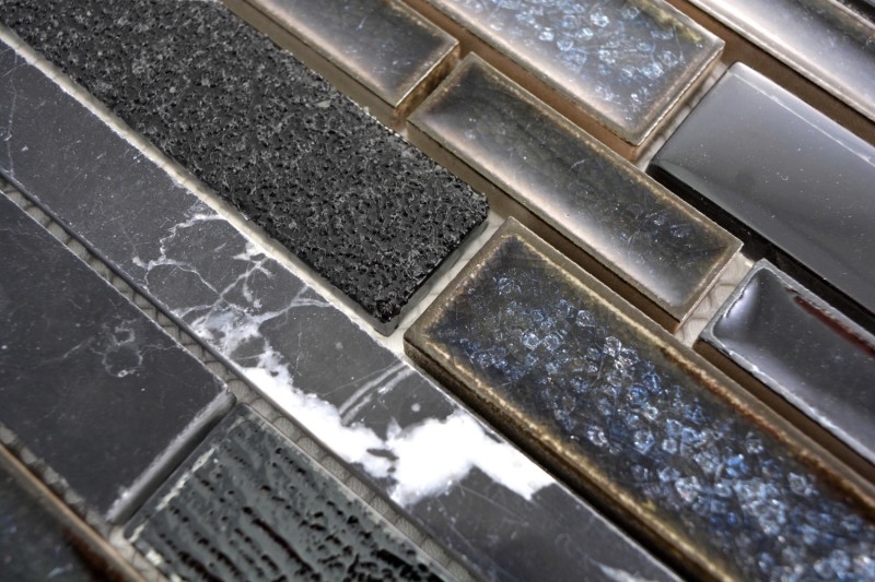 Mosaico de azulejos translúcidos de cerámica negro compuesto de vidrio de mosaico de piedra de cristal de cerámica negro MOS87SO-0329_f