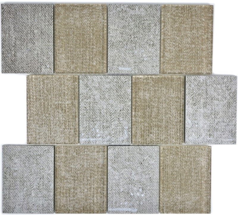 Mosaico de azulejos de cerámica translúcida beige rectángulo de cristal de mosaico de cerámica beige MOS88J-1202_f