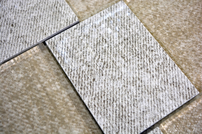 Mosaico de azulejos de cerámica translúcida beige rectángulo de cristal de mosaico de cerámica beige MOS88J-1202_f
