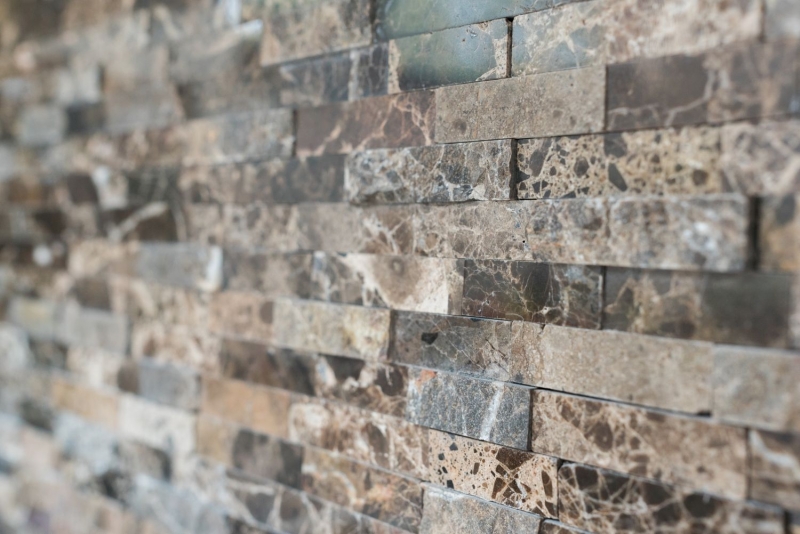 Mosaico azulejos cocina splashback autoadhesivo mármol piedra natural marrón oscuro piedra natural emperador oscuro MOS200-0113_f