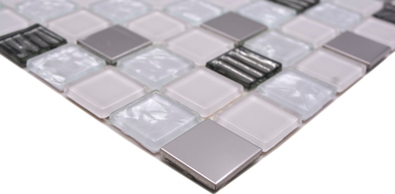 Mosaico de azulejos de cocina splashback autoadhesiva de acero inoxidable de vidrio blanco de mosaico de acero de vidrio blanco MOS200-4CM24_f