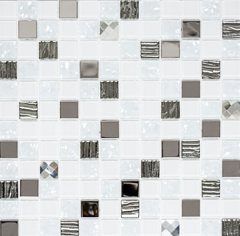 Mosaico de azulejos de cocina splashback autoadhesiva de acero inoxidable de vidrio blanco de mosaico de acero de vidrio blanco MOS200-4CM24_f