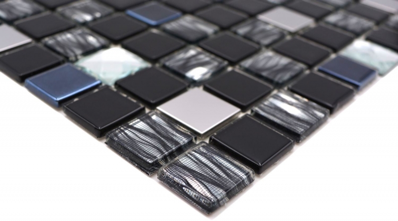 Mosaico de azulejos de cocina splashback autoadhesiva de acero inoxidable de vidrio negro de mosaico de acero de vidrio negro MOS200-4CM26_f