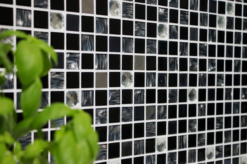 Mosaico de azulejos de cocina splashback autoadhesiva de acero inoxidable de vidrio negro de mosaico de acero de vidrio negro MOS200-4CM26_f