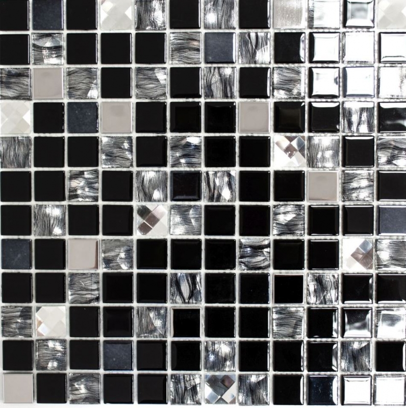 Mosaico de azulejos de cocina splashback autoadhesiva de acero inoxidable de vidrio negro de mosaico de acero de vidrio negro MOS200-4CM26_f