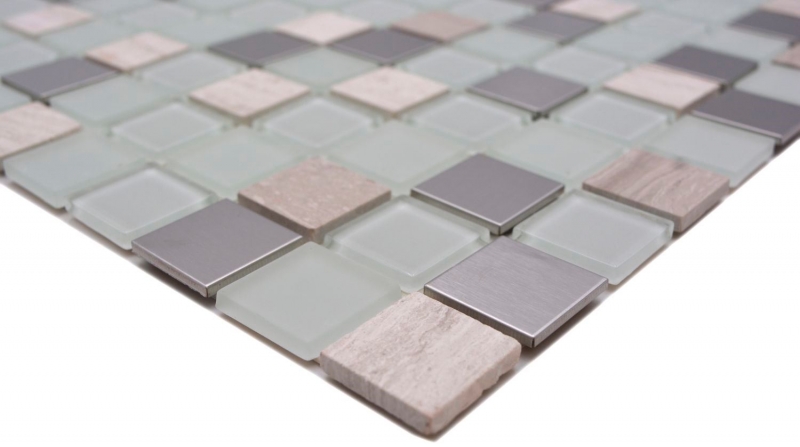 Mosaico de azulejos de cocina splashback autoadhesiva de piedra de acero inoxidable de vidrio blanco de mosaico de piedra de acero de vidrio blanco MOS200-4CM32_f