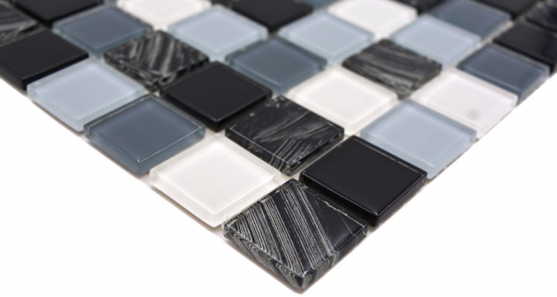 Mosaico de azulejos de cocina splashback autoadhesiva blanco gris negro mosaico de vidrio gris negro blanco limpie MOS200-4CM28_f