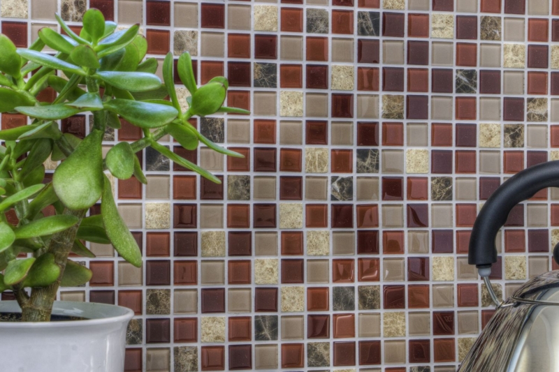 Mosaico de azulejos de cocina splashback autoadhesiva piedra beige marrón mosaico de vidrio de piedra beige marrón emperador MOS200-4M352_f