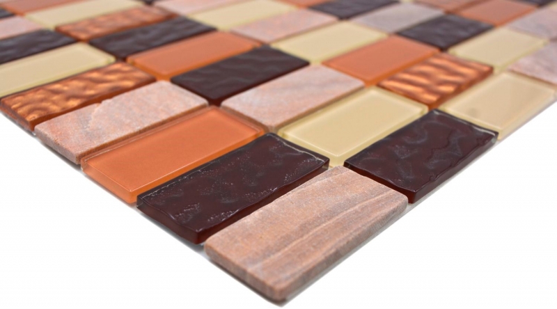 Mosaico de azulejos de cocina splashback autoadhesiva piedra beige marrón rectángulo de mosaico de vidrio de piedra beige marrón MOS200-4MS75_f